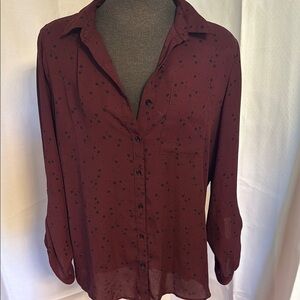 Reitmans Flowy Burgundy Floral Button Down Shirt Large
